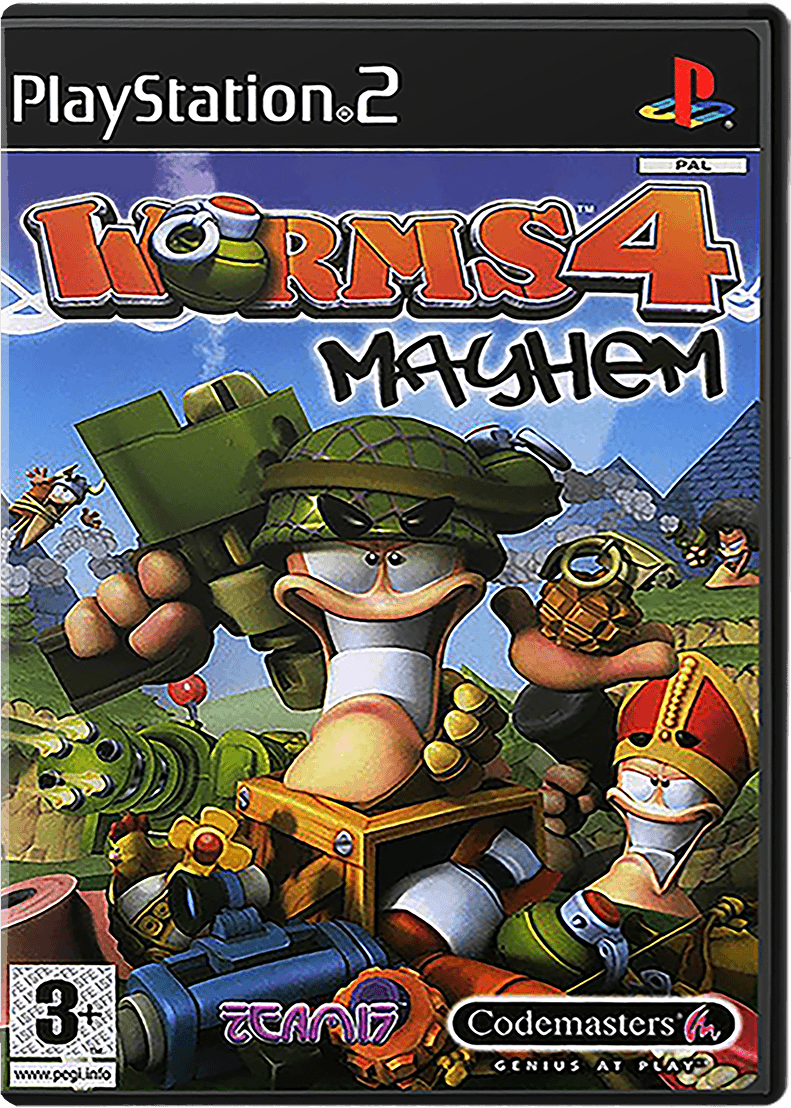 Worms 4: Mayhem box art for Playstation 2